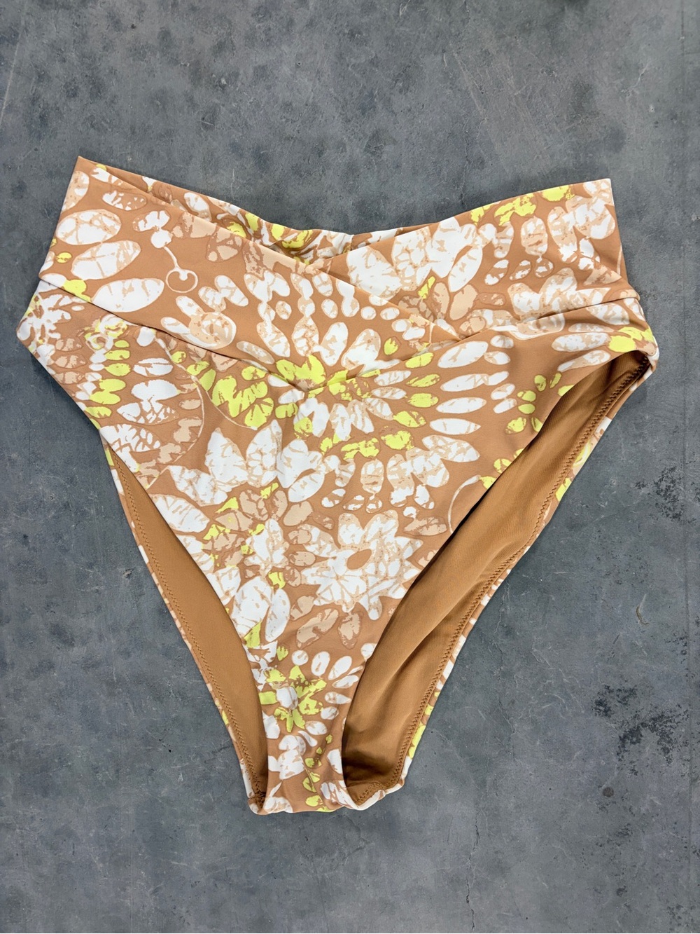 aerie Two-Pack High-Waist Bikini Bottoms - Neon Yellow & Tan Floral - Picture 5 of 6